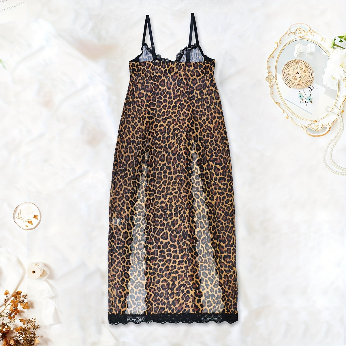 Wild Charm Style Leopard Print Lace Trim Sexy Lingerie Set