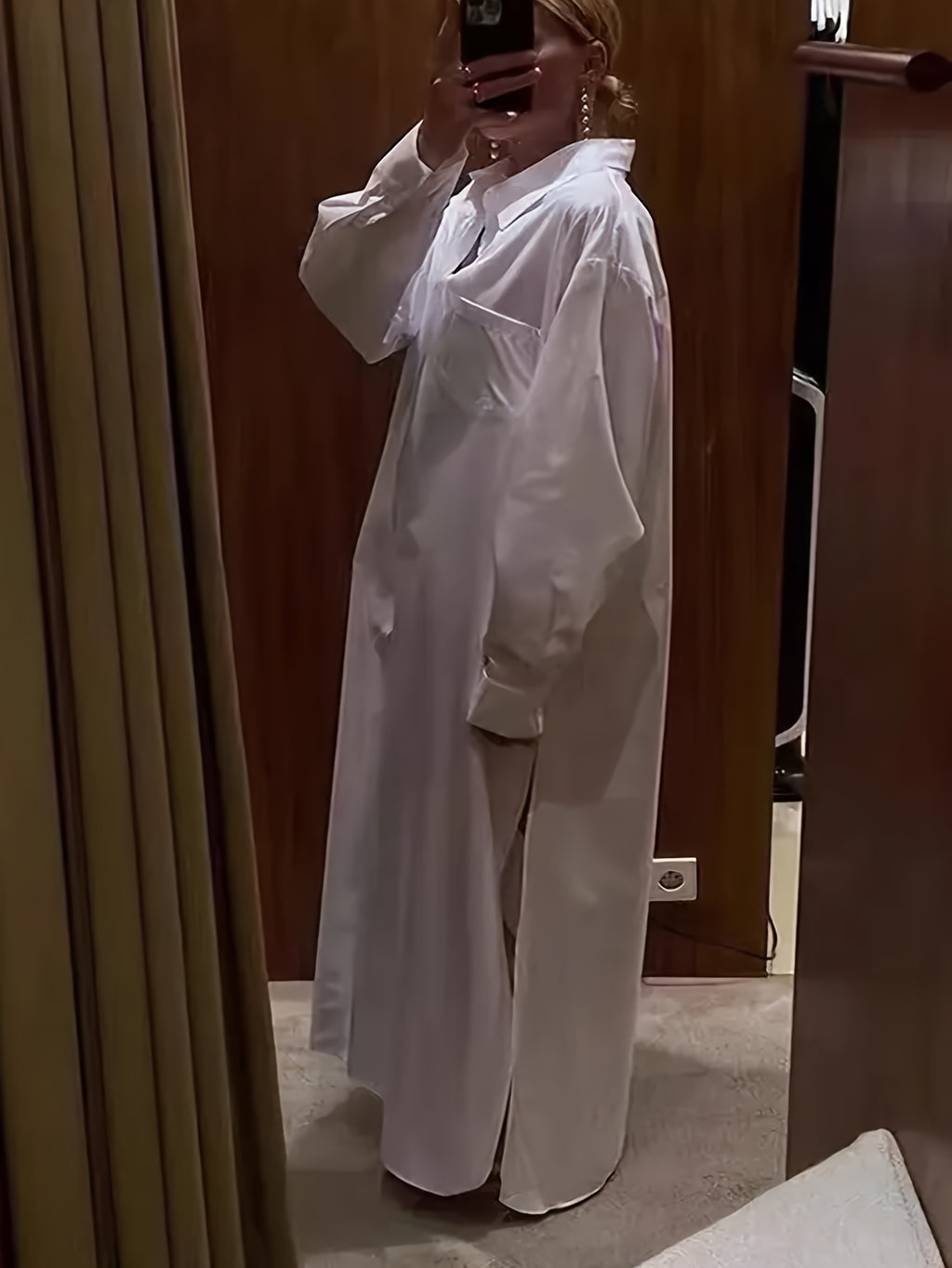 Side Slit Long Loose Button Shirt Dress