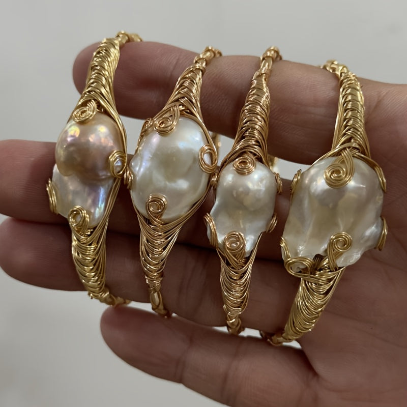 Open Cuff Bracelet Featuring Natural Freshwater Pearls