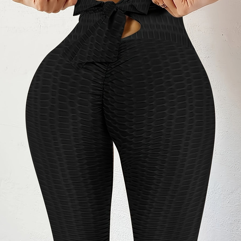 High-Waist Yoga Leggings with Chic Bow Tie Detail