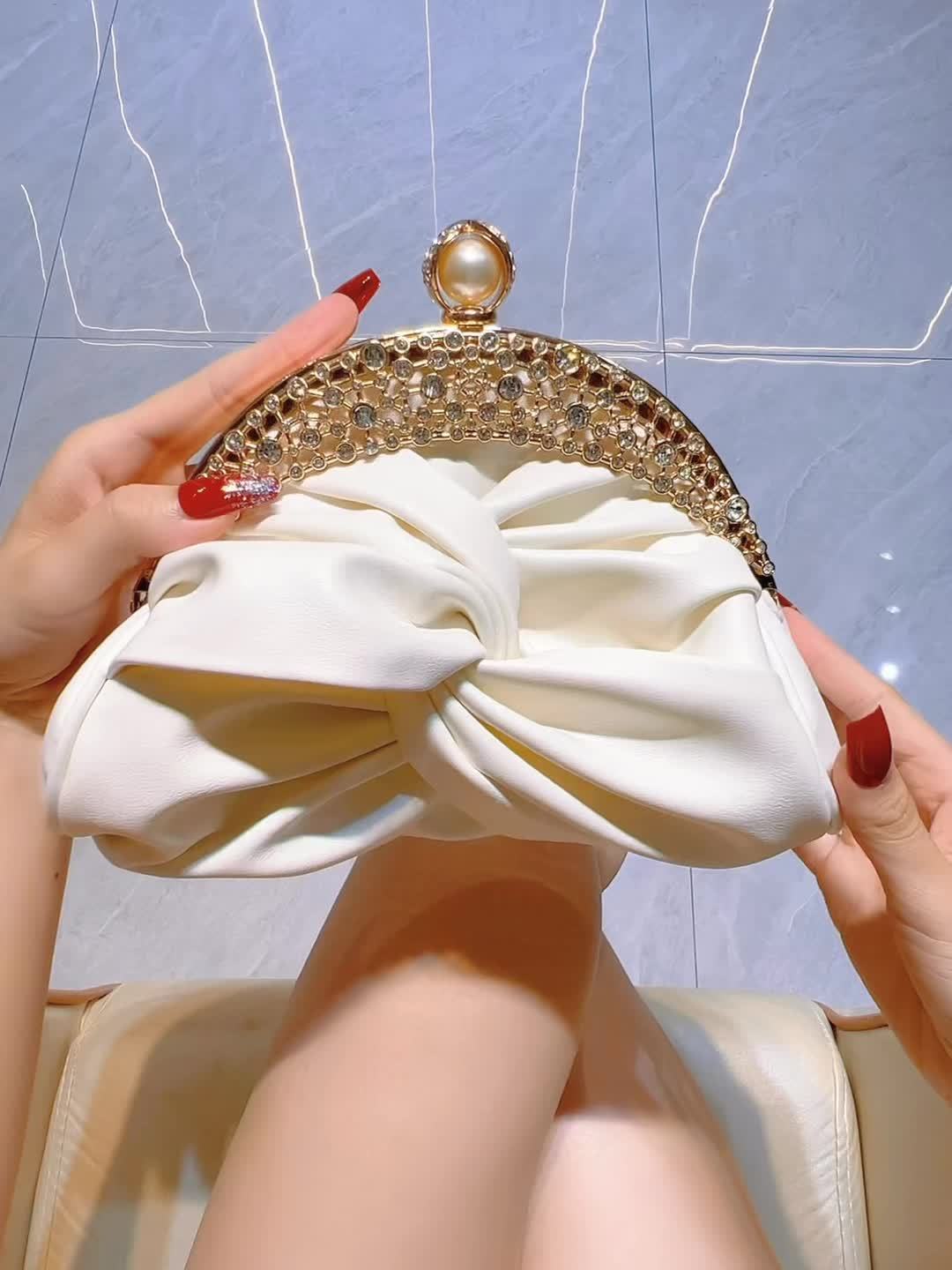 Elegant White Mini Clutch with Golden Rhinestone Crown