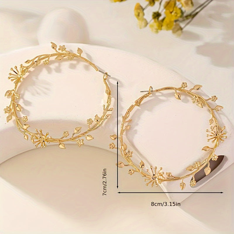 Boho-Chic Golden-Tone Floral Hoop Earrings