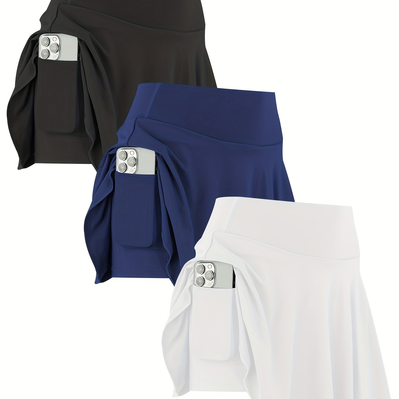 {3pcs} Women's High-Waisted Tennis Golf Skirt Shorts with  Pocket