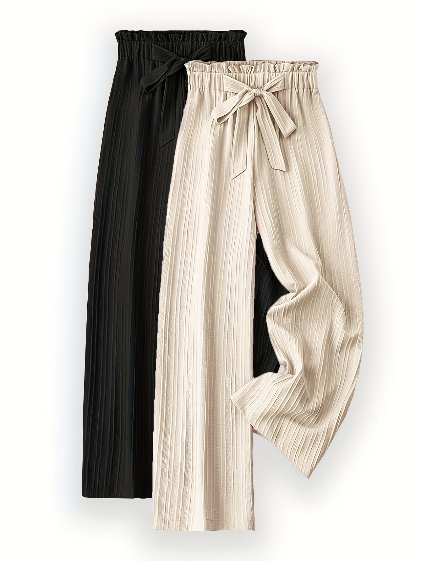 Two-Pack Pleated Striped Pants with Bow Detail
