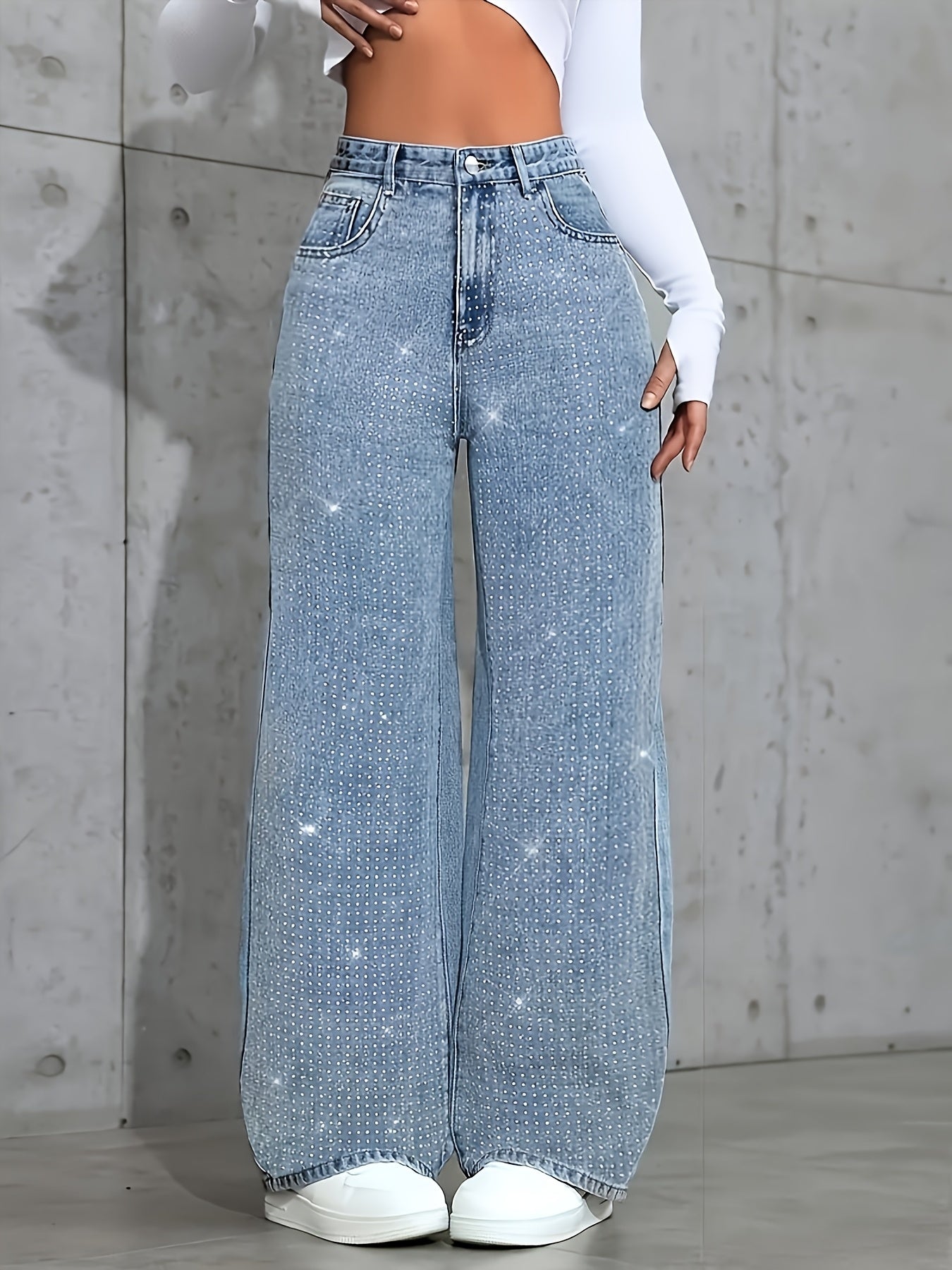 Wide-Leg Studded Jeans