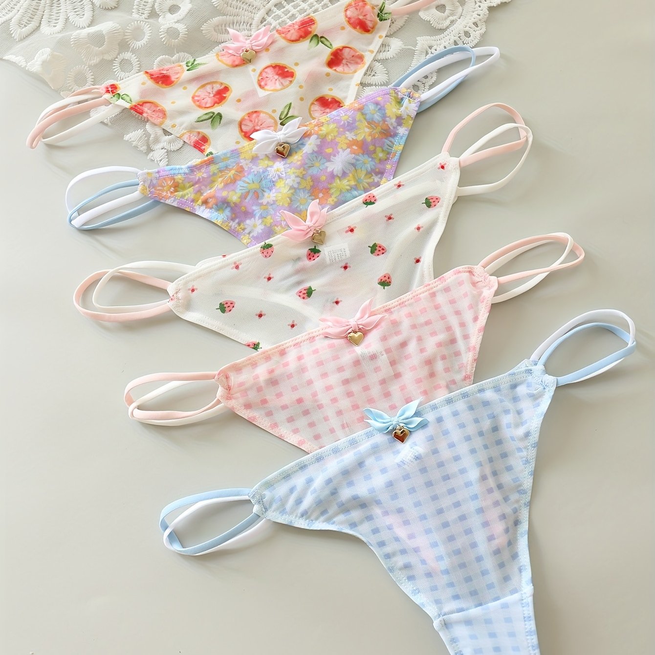 Sheer Lace-like Mesh Thong Underwear