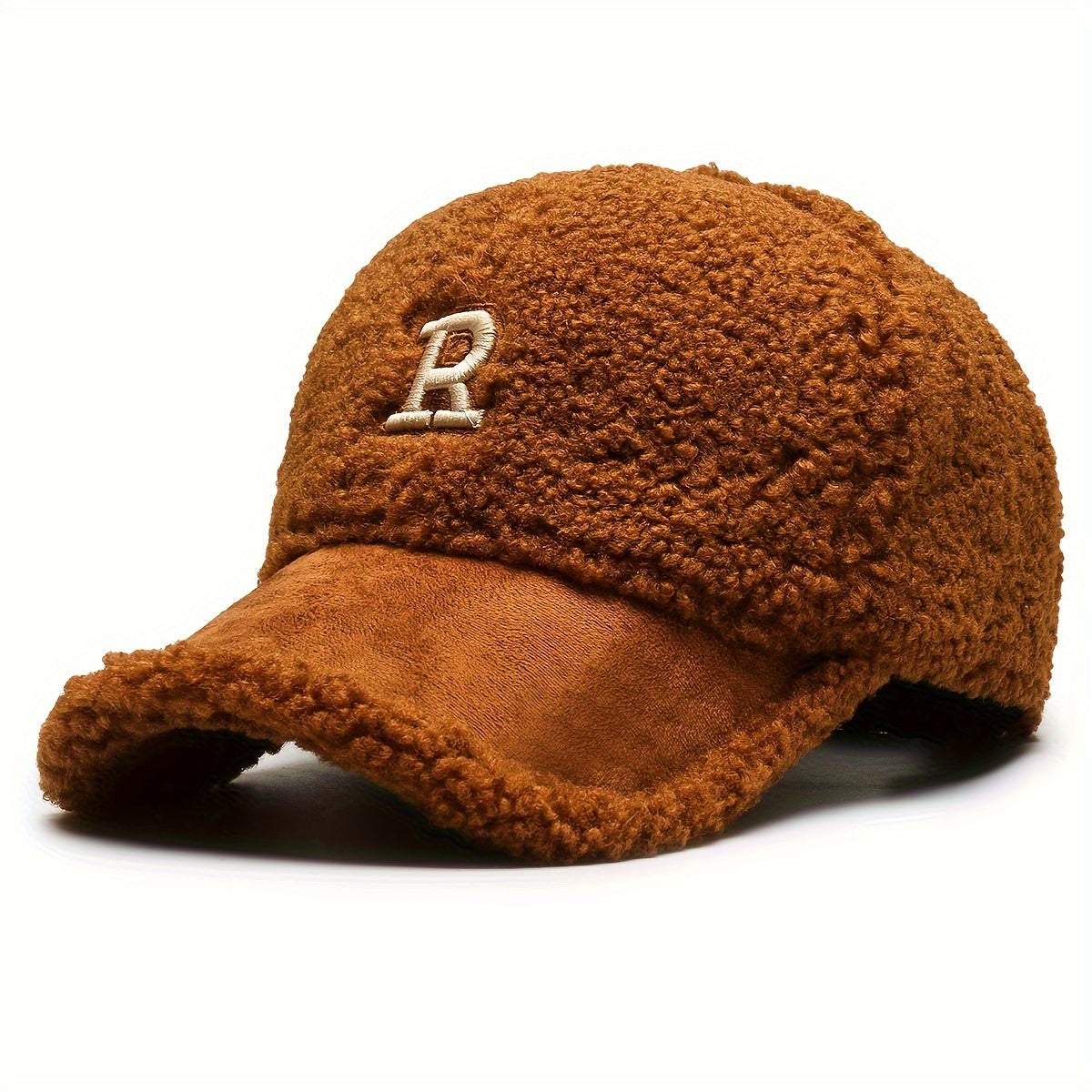 Letter R Teddy Plush Warm Baseball Cap