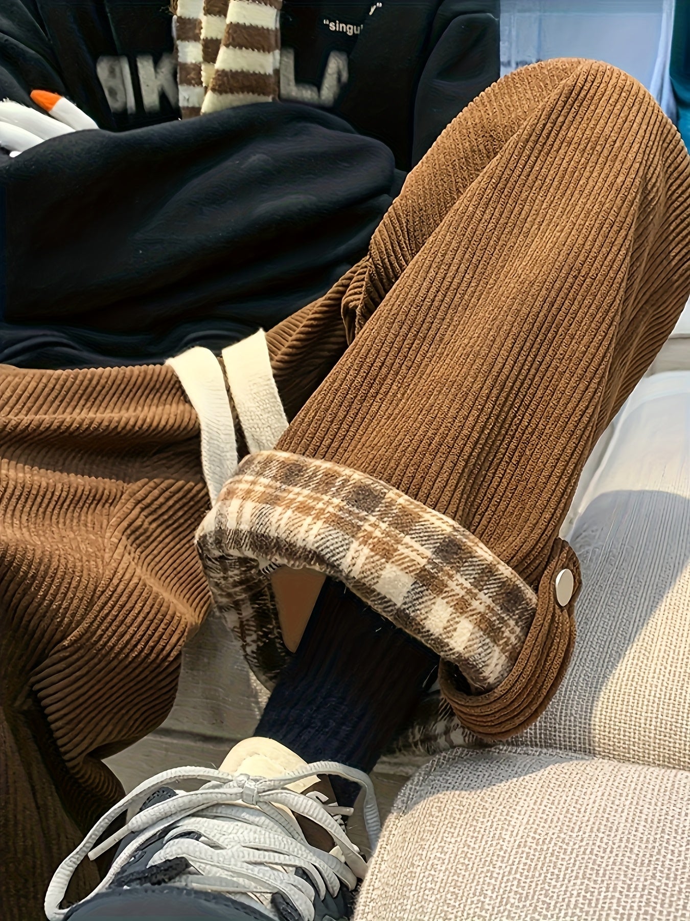 Women's Spring and Autumn Plaid Flared Pants Korean Style Loose Straight Leg Trousers