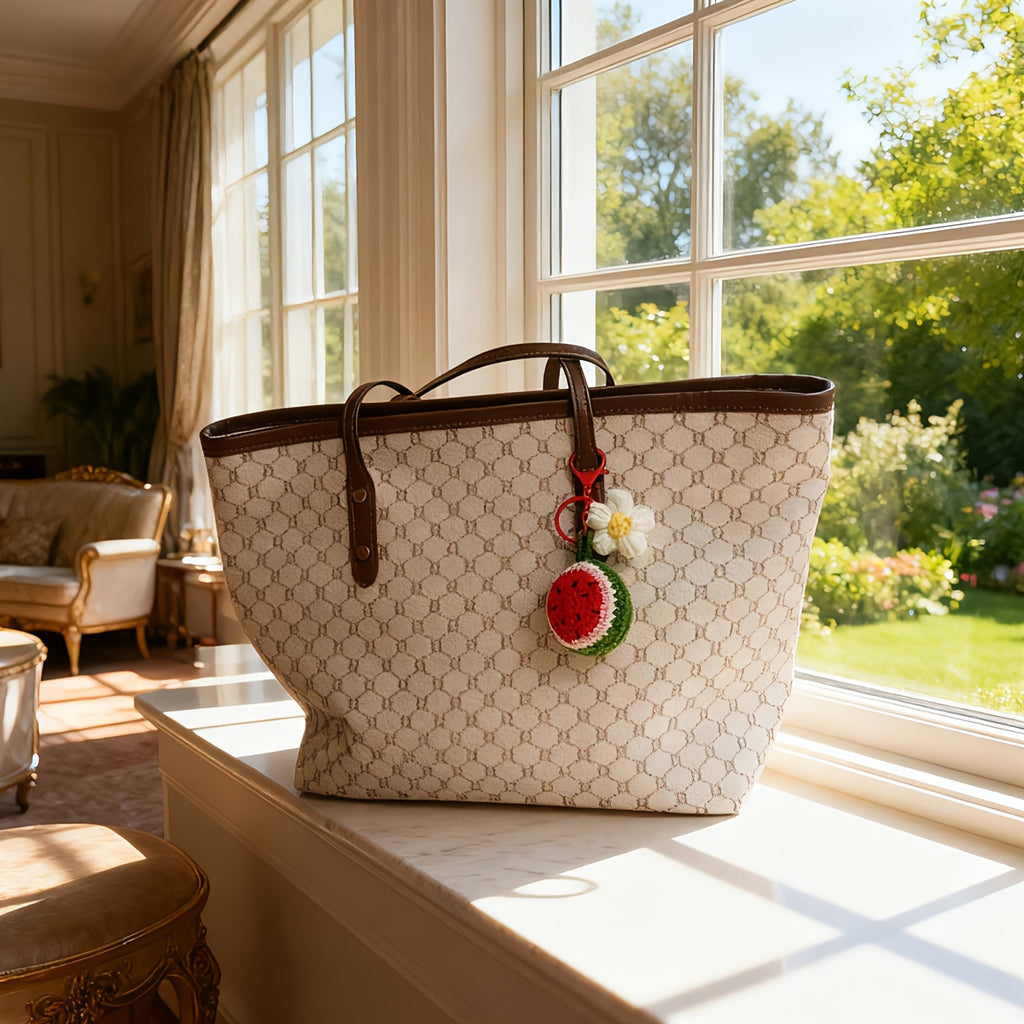 Handmade Crochet Watermelon Keychain with Red Bell