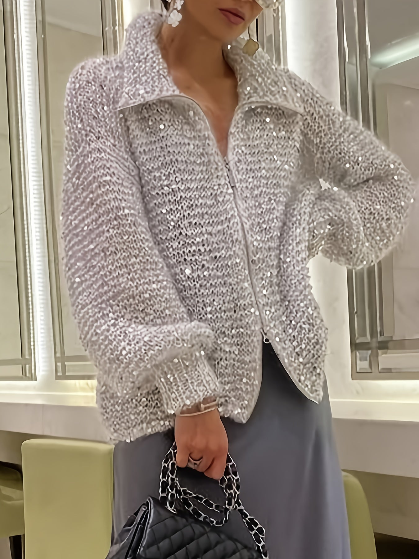 Shiny Jacket with Full-Zip Front Closure