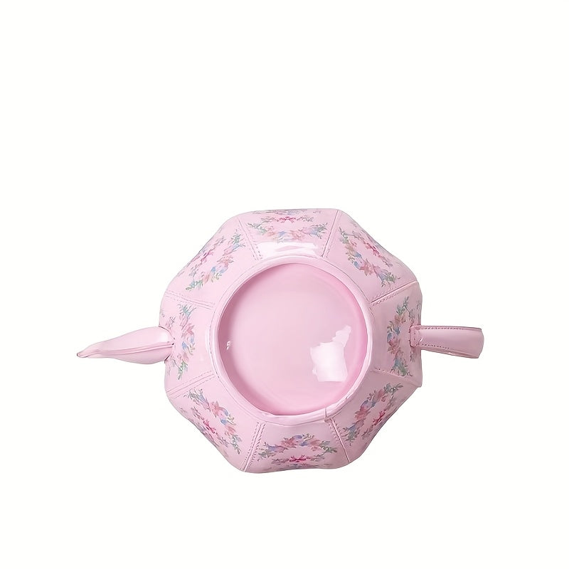 Pink Floral Tea Society Handbag for Women - Chic Designer Handbag with Pearl Strap, Adjustable & Stylish, Polyester Lined, Zip Closure, Perfect for Everyday Use Or Special Occasion