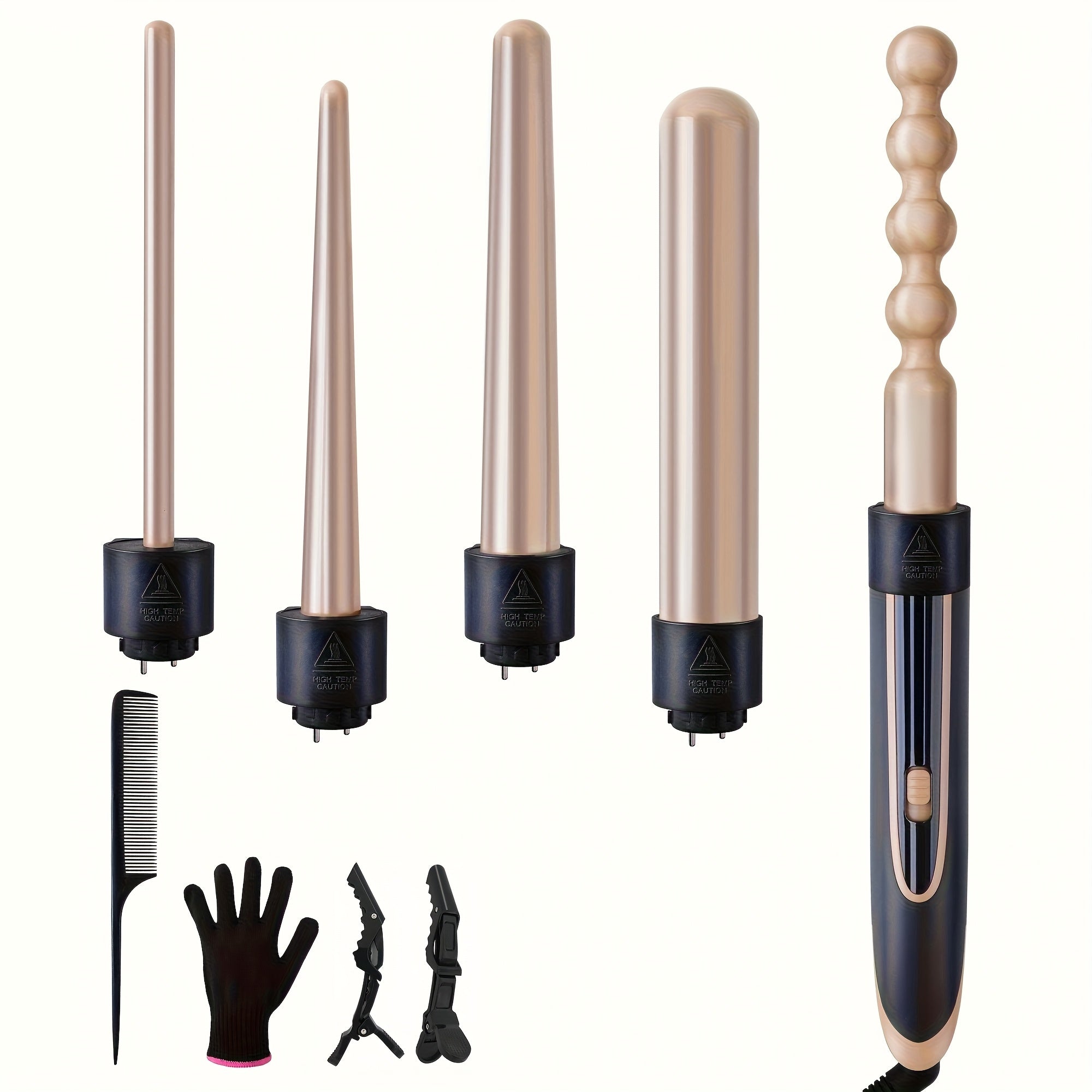 Hair Curling Wand 5in 1 Hair Curlers Iron Set 0.4" - 1.25" with 5 Ceramic Interchangeable Barrel