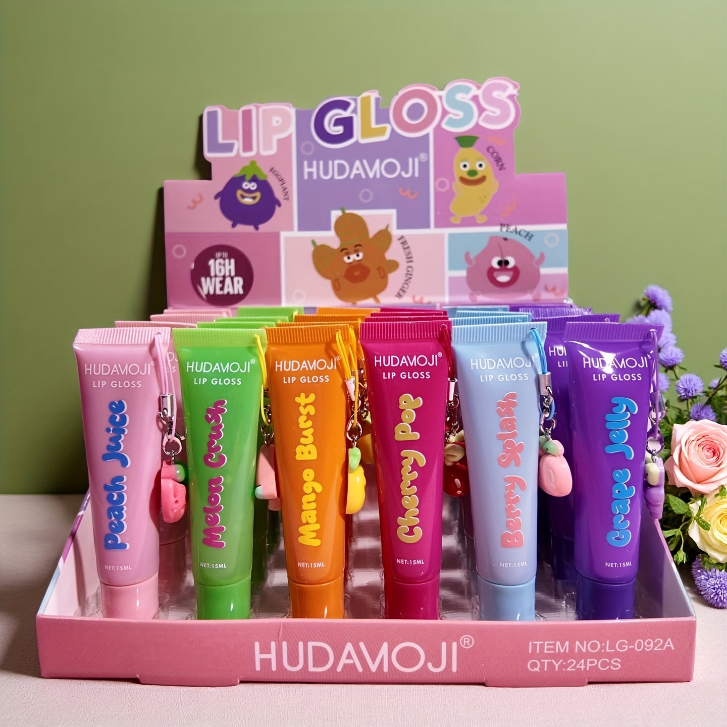 24pcs Fruit Flavored Moisturizing Lip Balm Set with Fruit Charm