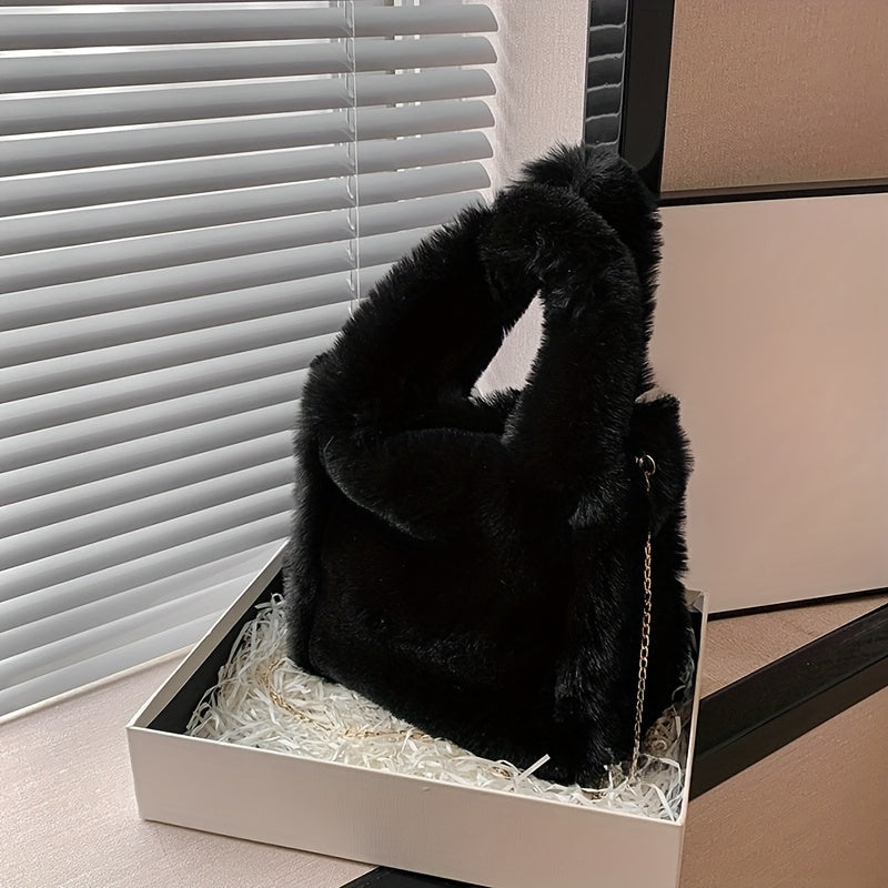 Plush Faux Fox Fur Classic Stylish Versatile Casual Shoulder Bag