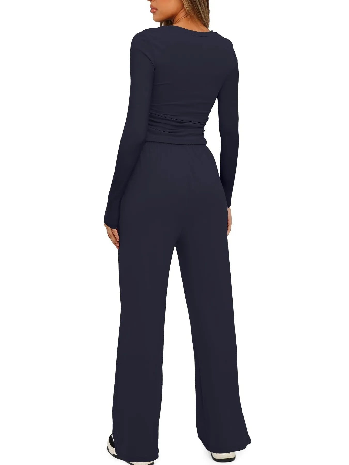 Round Neck Long Sleeve Top and Pants Set