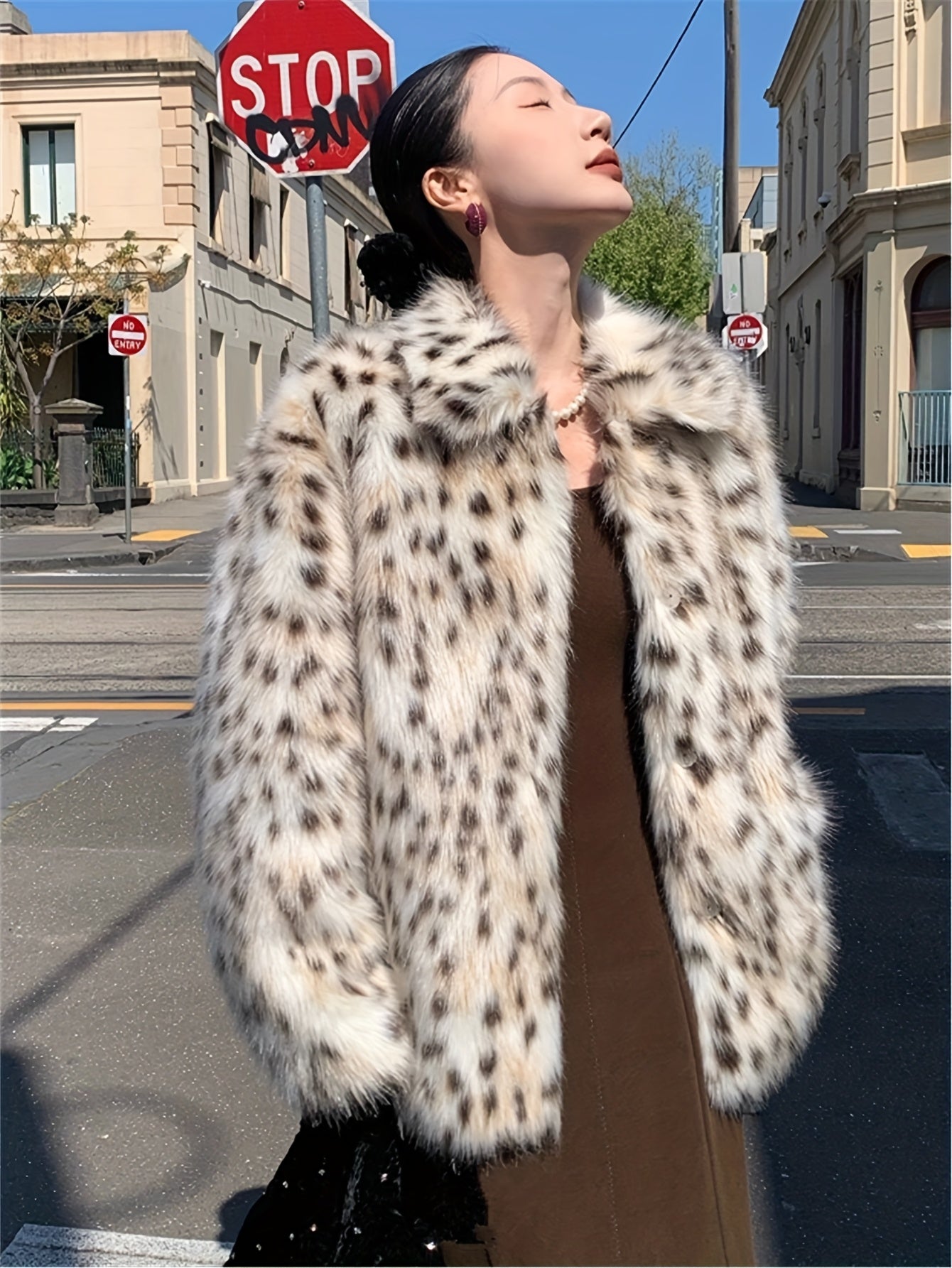 Leopard Print Long Sleeve Coat