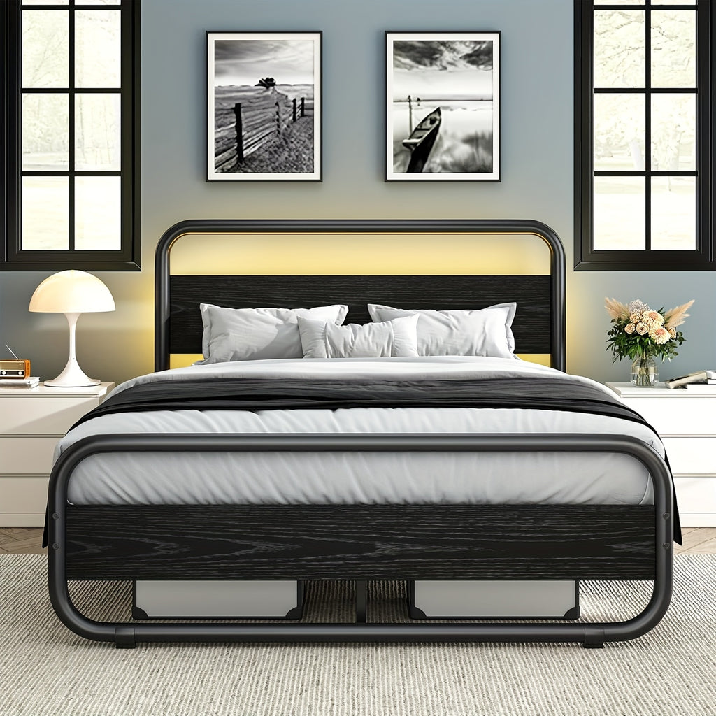 Twin Full Queen King Size Black/Brown/Grey/White Bed Frame with Wood Headboard