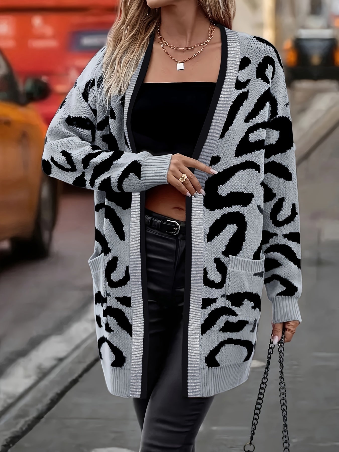 Abstract Pattern Long Sleeve Cardigan