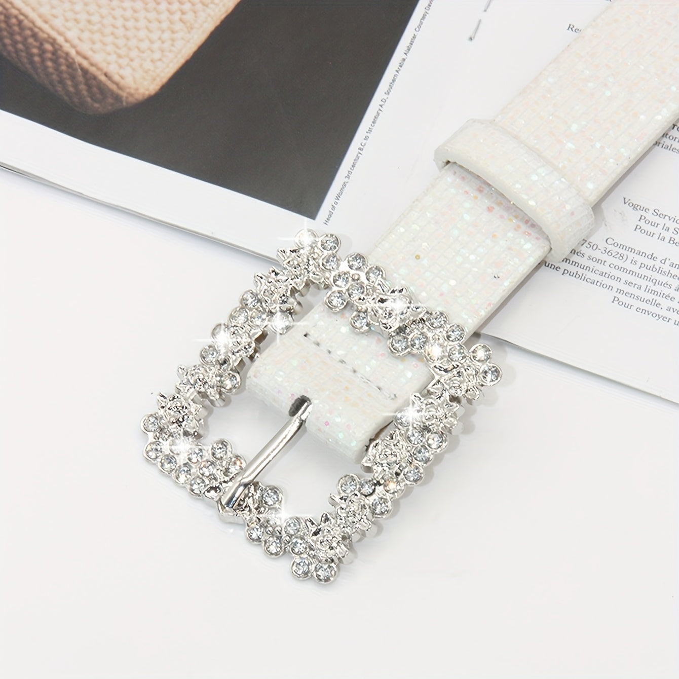 Rhinestone PU Leather Belt with Metallic Buckle