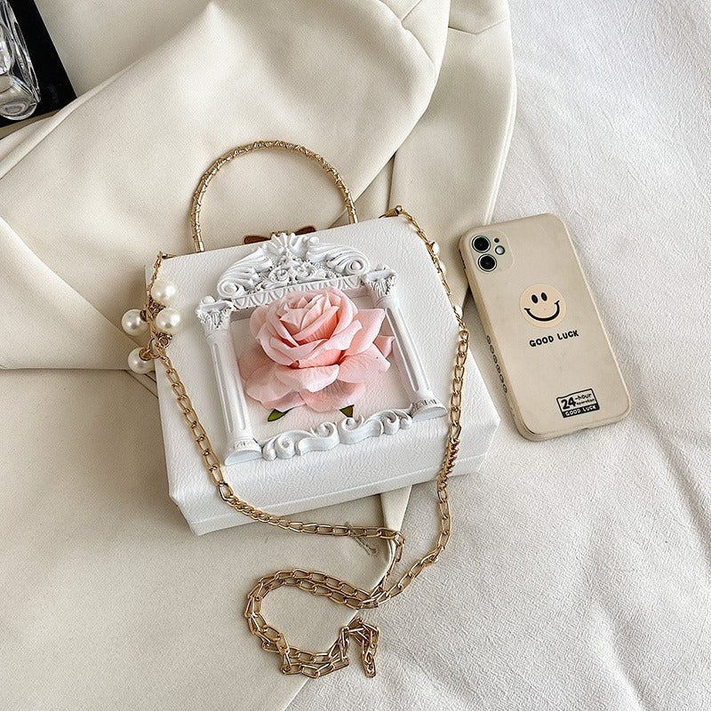 Women'S Baroque Relief Angel & Floral Handbag - Vintage Ornate Chain Strap Shoulder Bag with Golden-Tone Hardware, Wrist Strap & Snap Closure, Durable Polyester in - Elegant Statement Piece for Everyday & Special Occasions