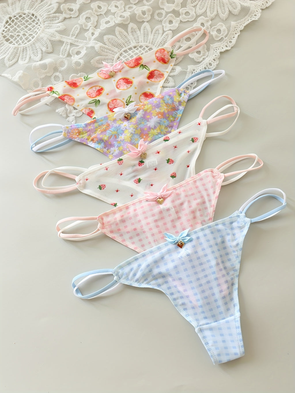 Sheer Lace-like Mesh Thong Underwear