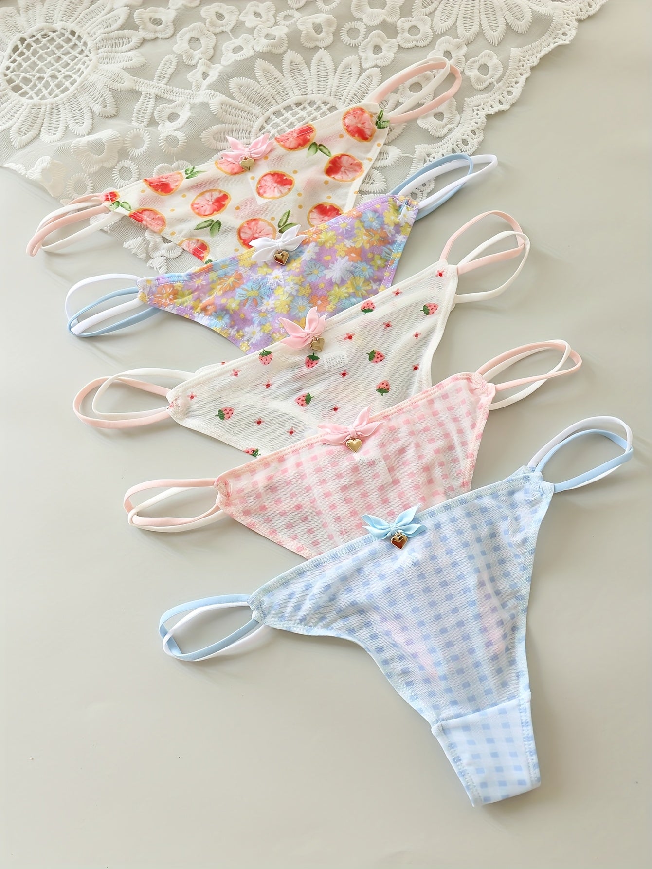 Sheer Lace-like Mesh Thong Underwear