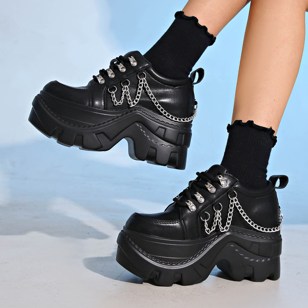 Chunky High-Heel Lace-Up Ankle Boots