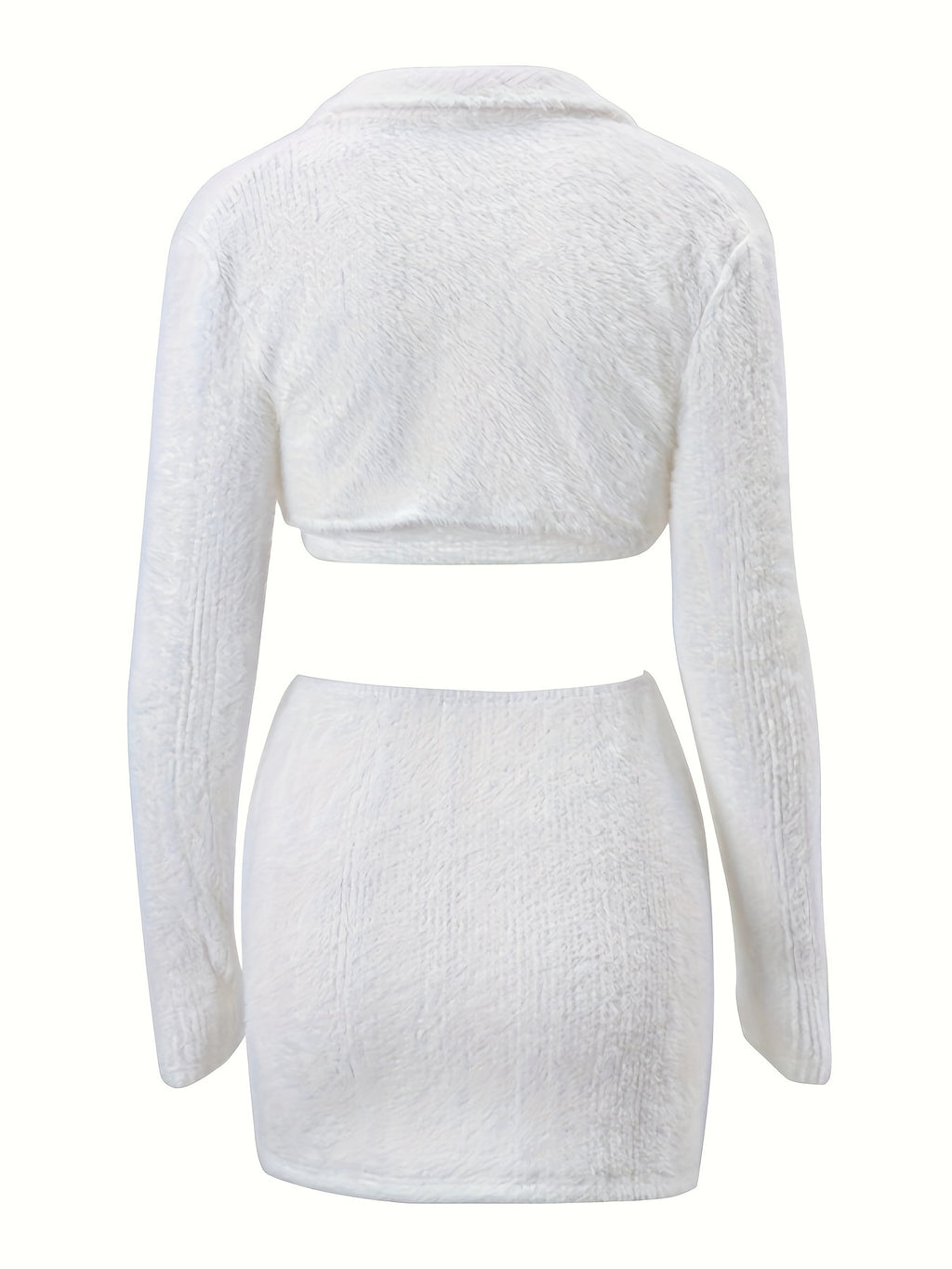 Hook Buckle Long Sleeve Crop Cardigan & Tube Top & Mini Skirt Outfit