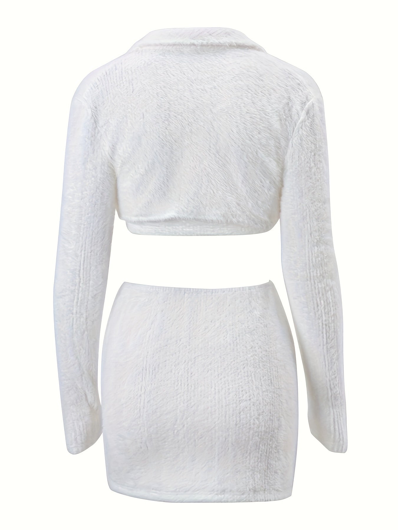 Hook Buckle Long Sleeve Crop Cardigan & Tube Top & Mini Skirt Outfit