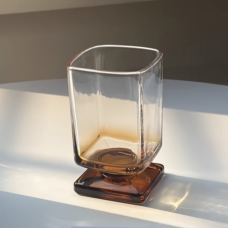 Square Glass Cups with Maillard Brown Tapered Design