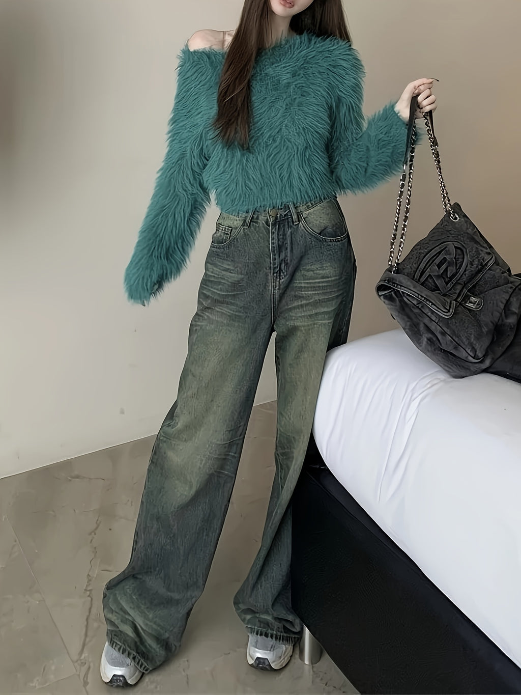 Off-Shoulder Plush Cardigan