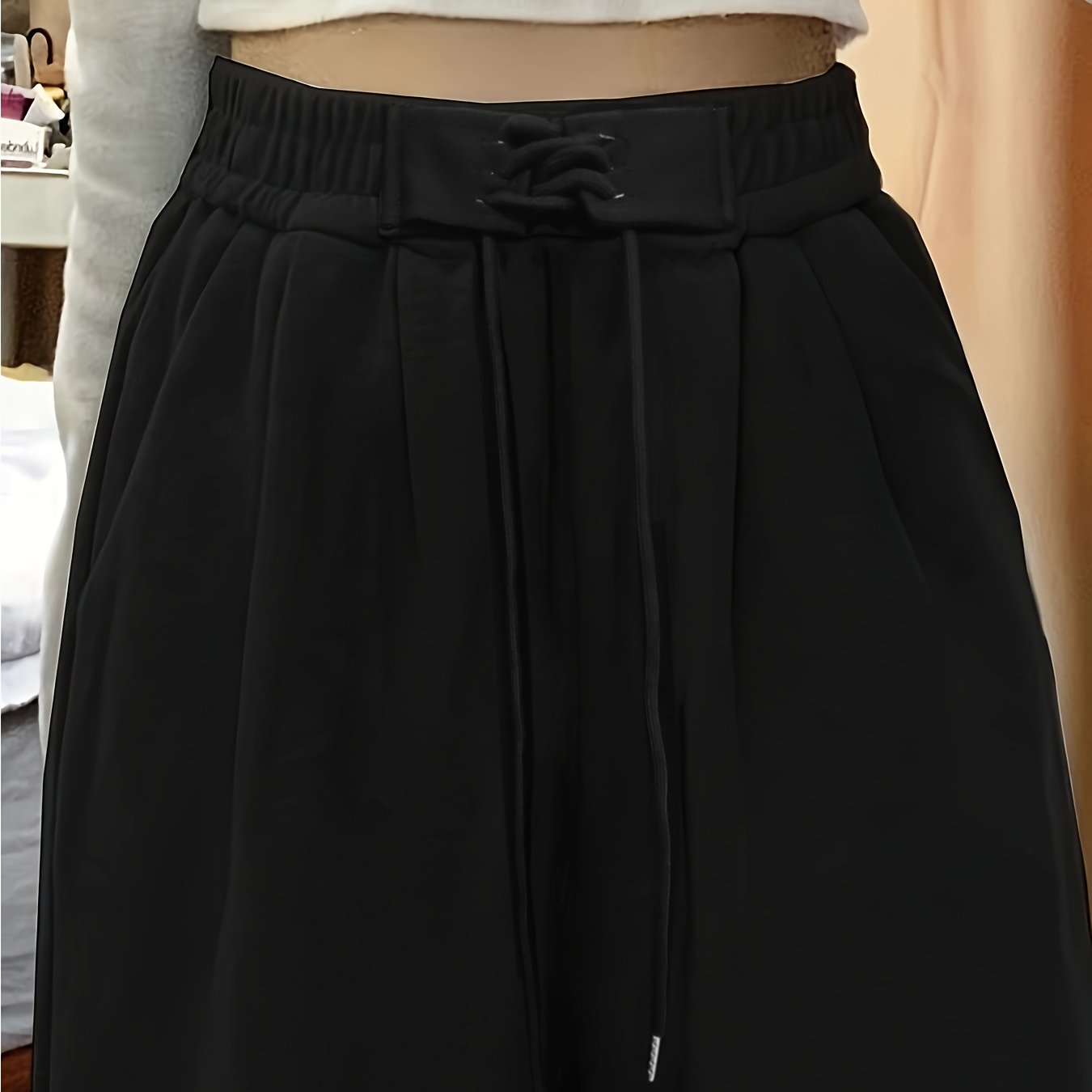 High-Waisted Drawstring Straight-Leg Pants