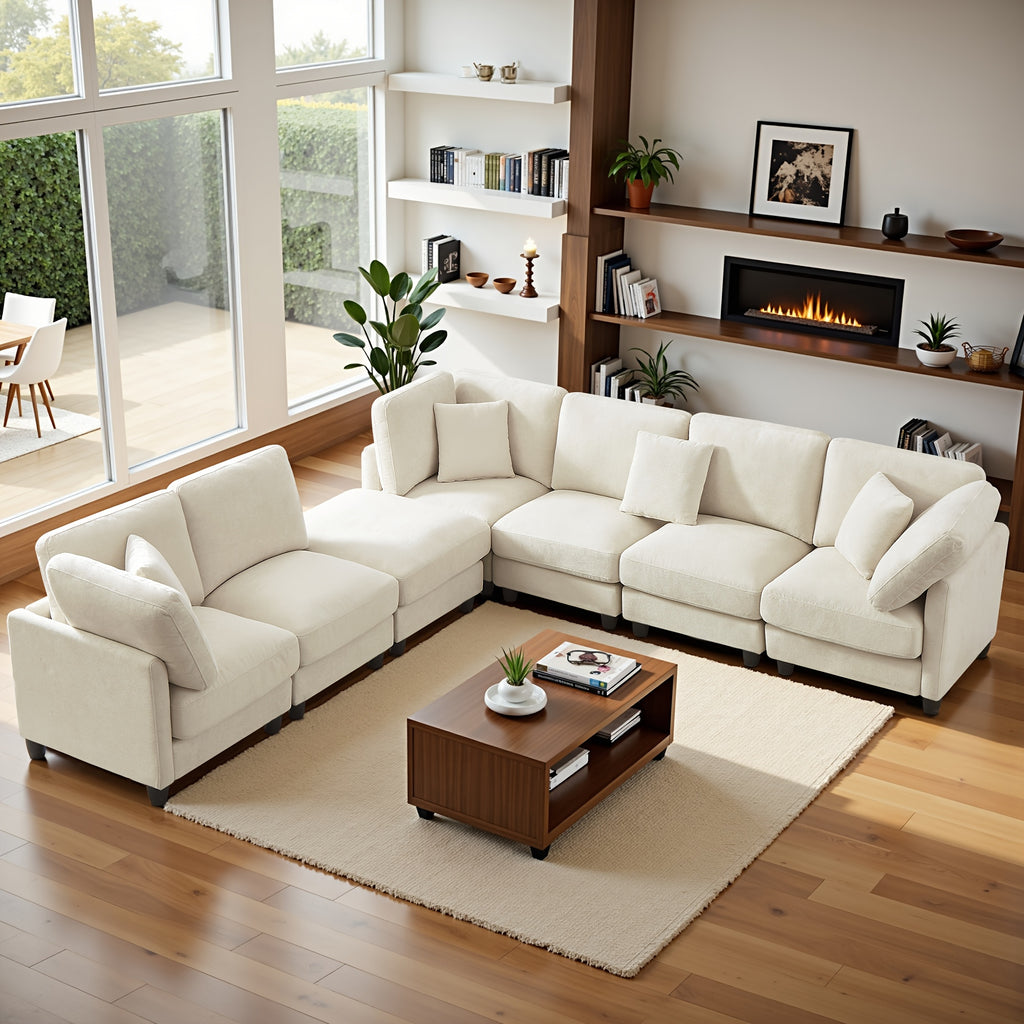 Seven-seater Modular Split Combination Sofa With 3 Small Pillows