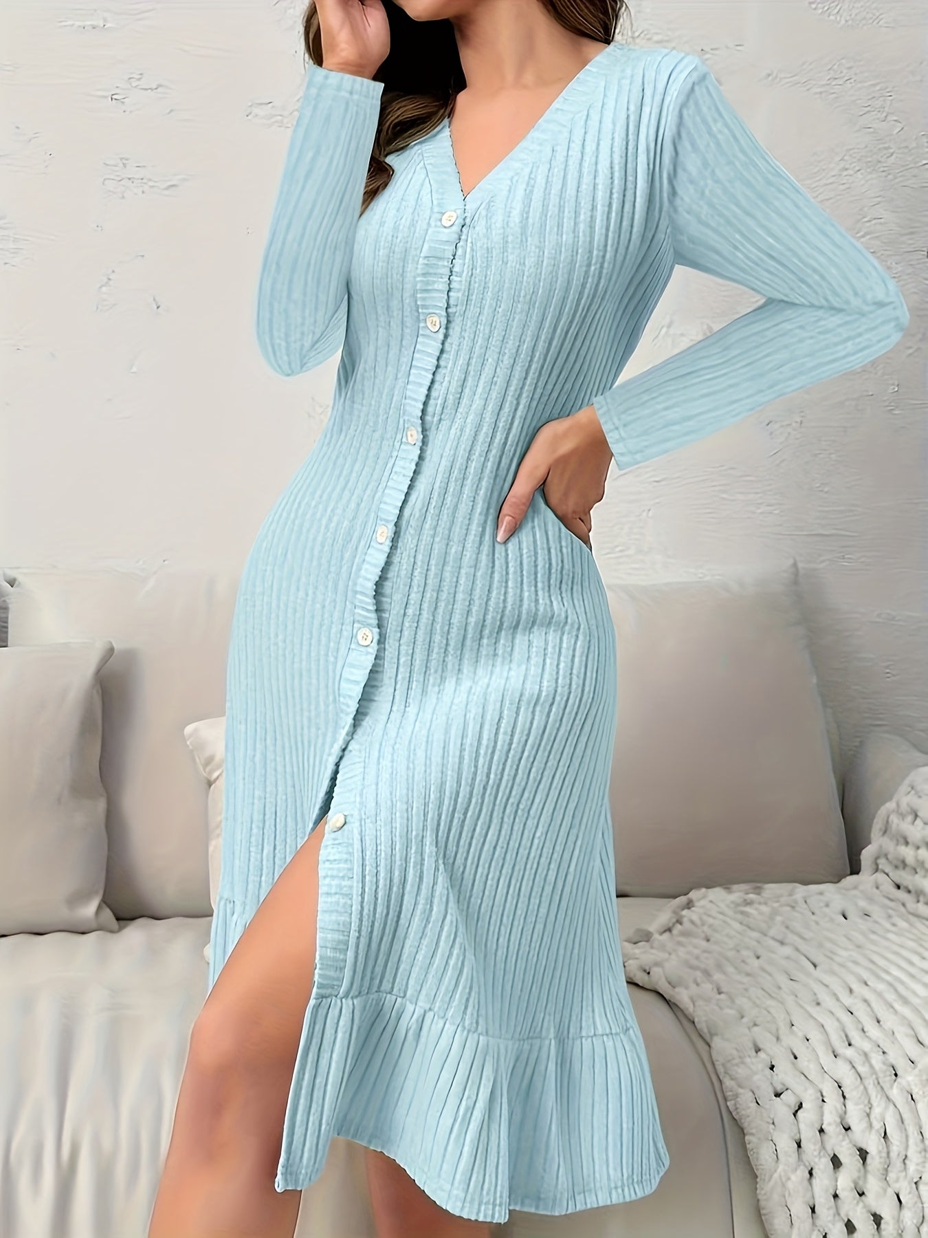 V-Neck Long Sleeve Dress