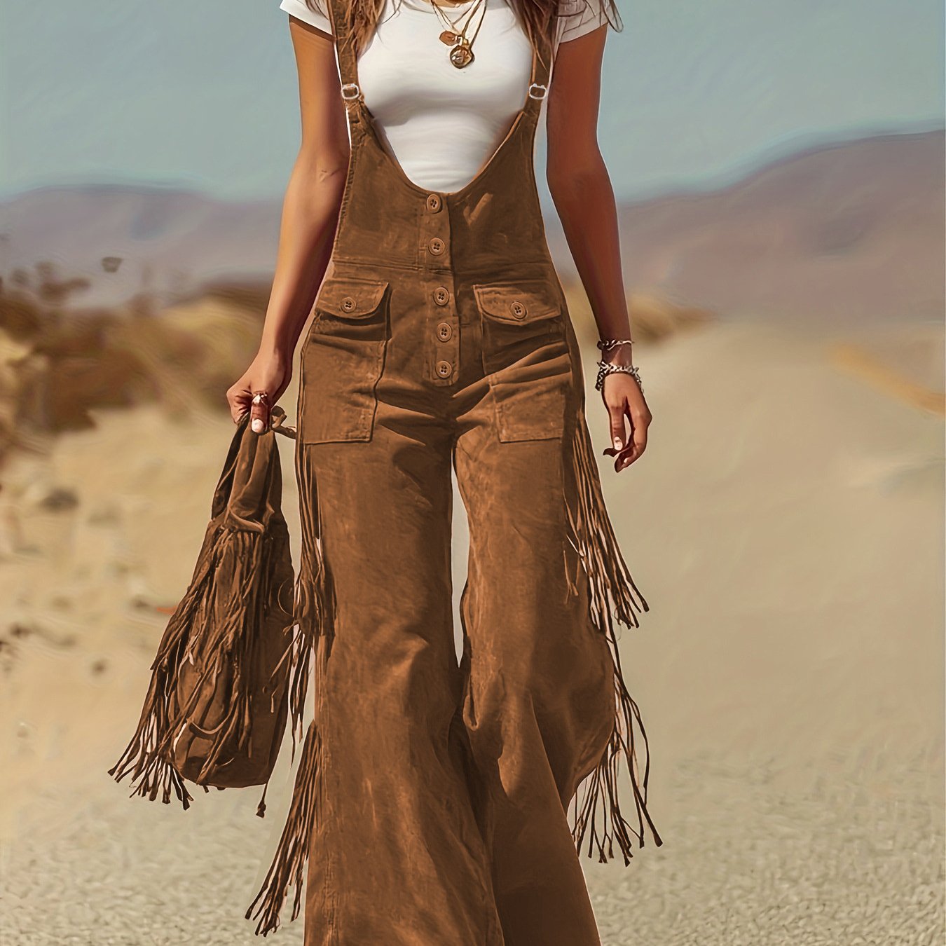 Fringe Detail Cargo Wide Leg Pants