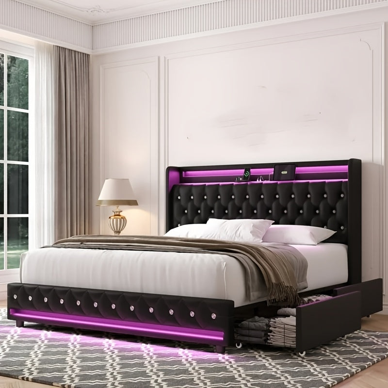 Bed Frame with Outlets and USB Ports