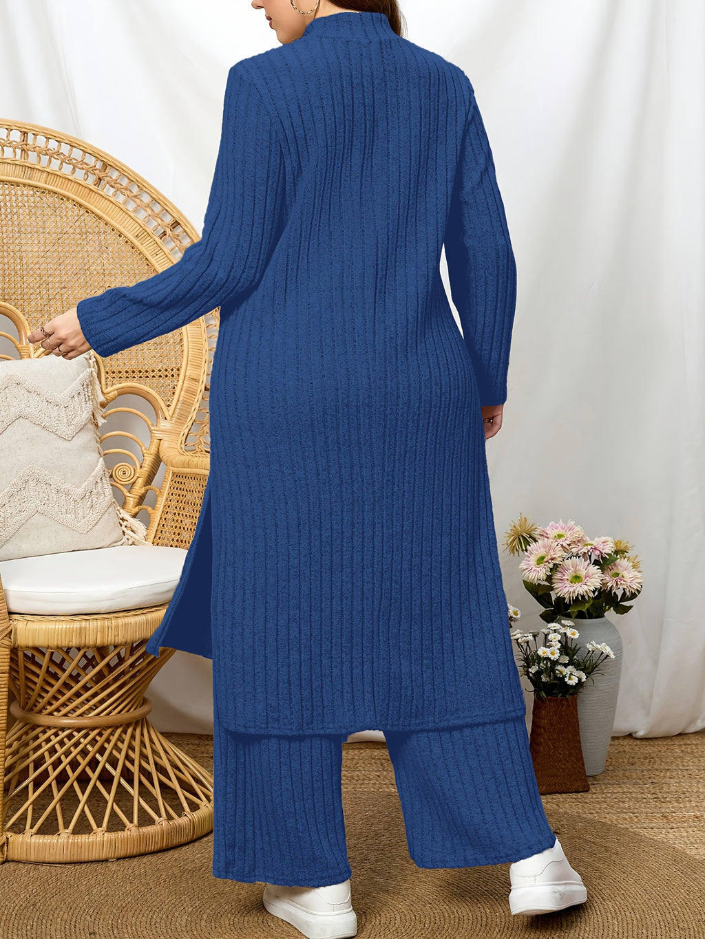 High Neck Ribbed Top + Pants Casual Set