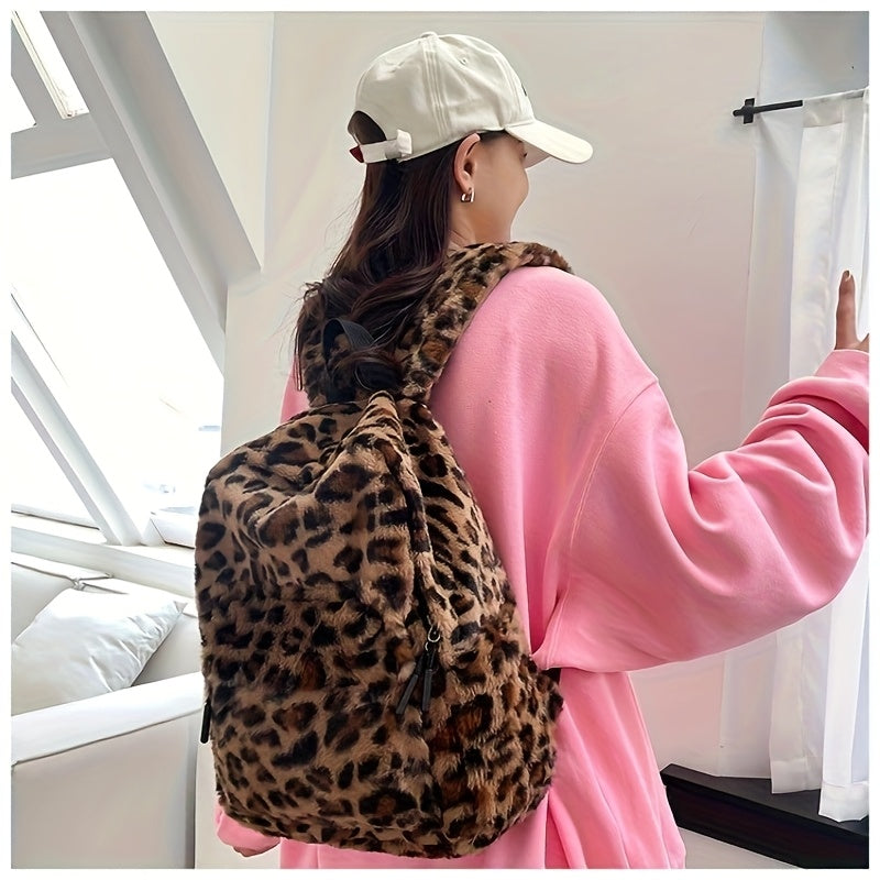 Leopard Fleece Backpack