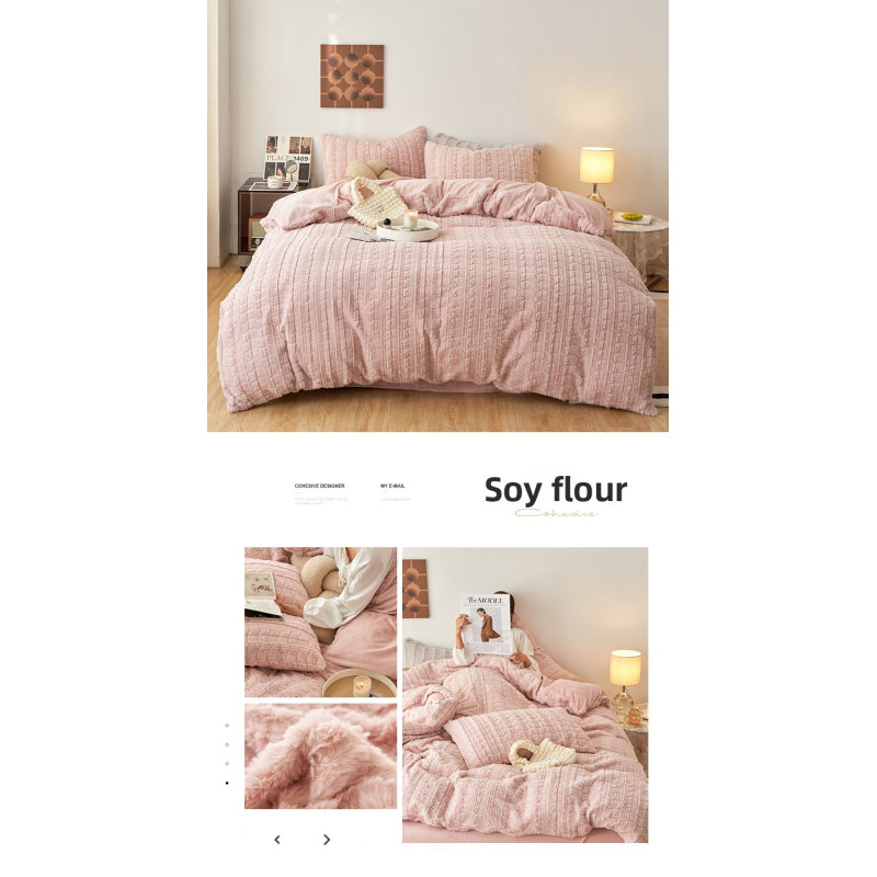 Faux Rabbit Fur Embossed Milk Duvet Cover