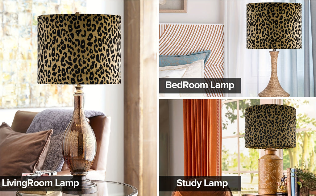 Drum Shaped Leopard Print Lampshade Set