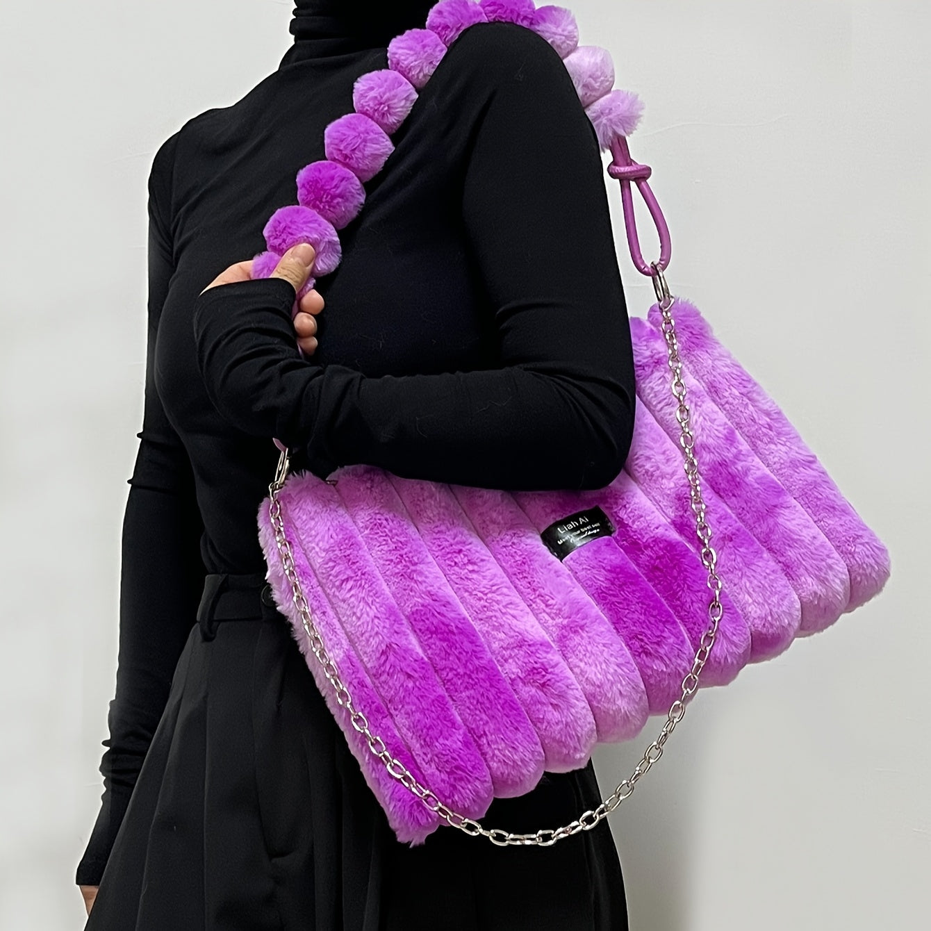 Plush Faux Fur Crossbody Bag with Detachable Adjustable Chain Strap