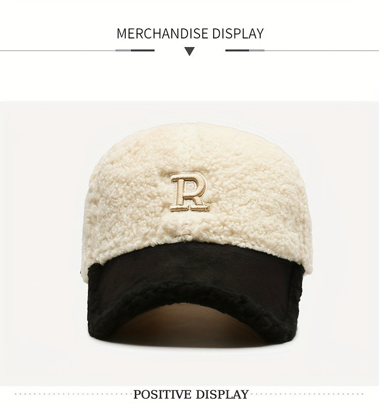 Letter R Teddy Plush Warm Baseball Cap