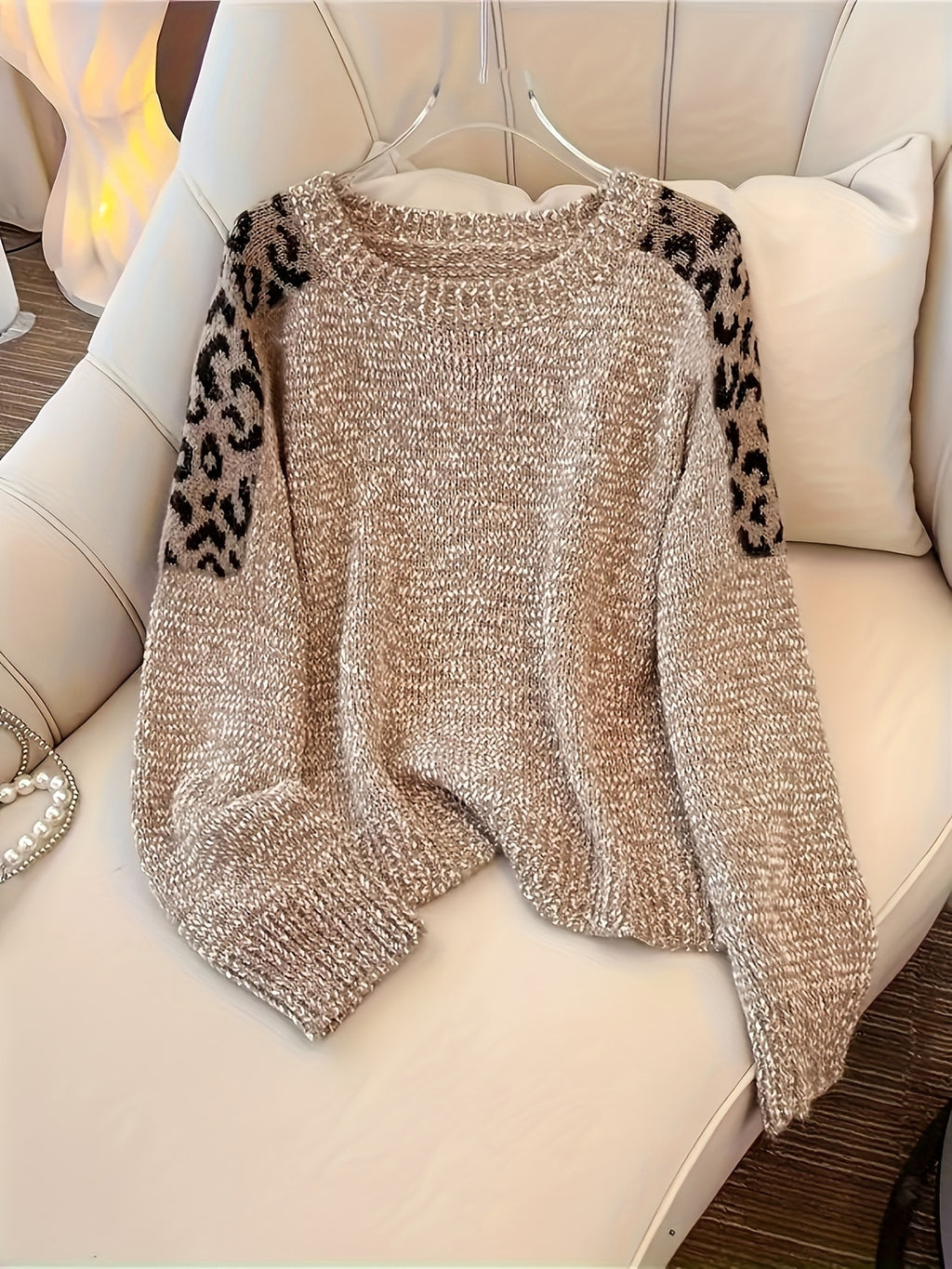 Oversized Beige & White Leopard Print (Brown/Black) Cable- Sweater