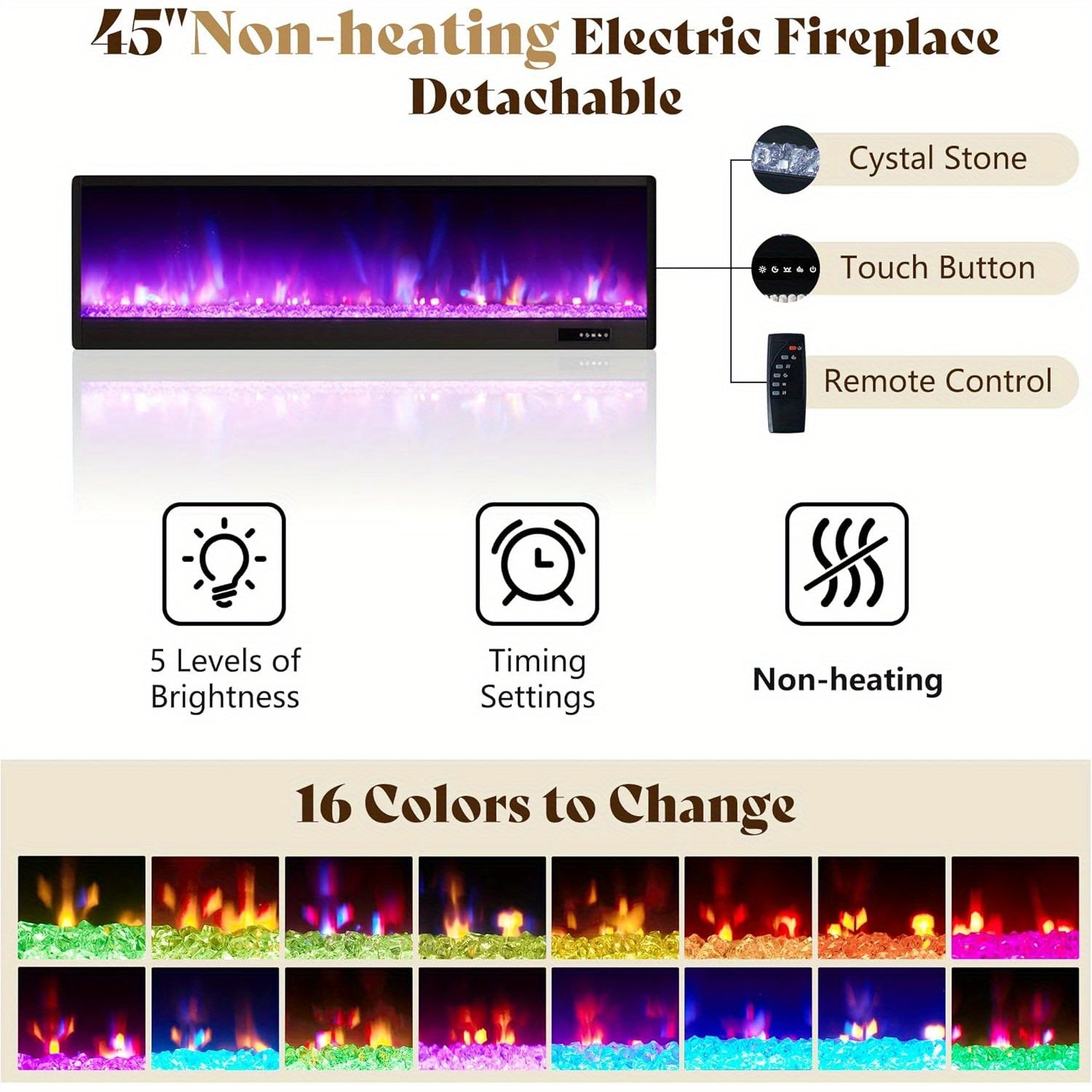Contemporary Wingback Bed Frame with Integrated Fireplace
