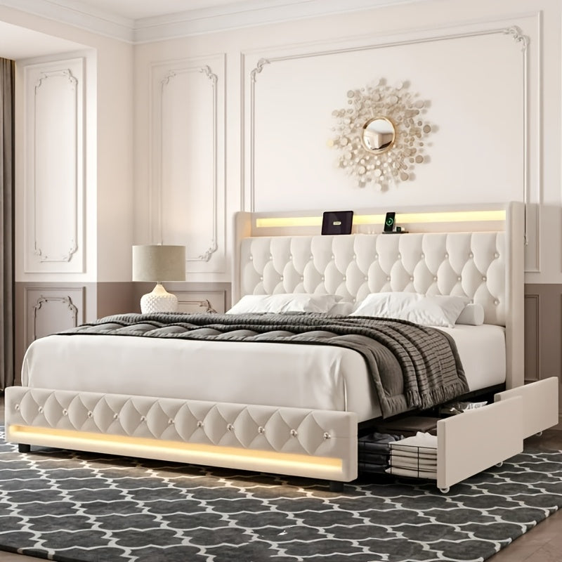 Bed Frame with Outlets and USB Ports