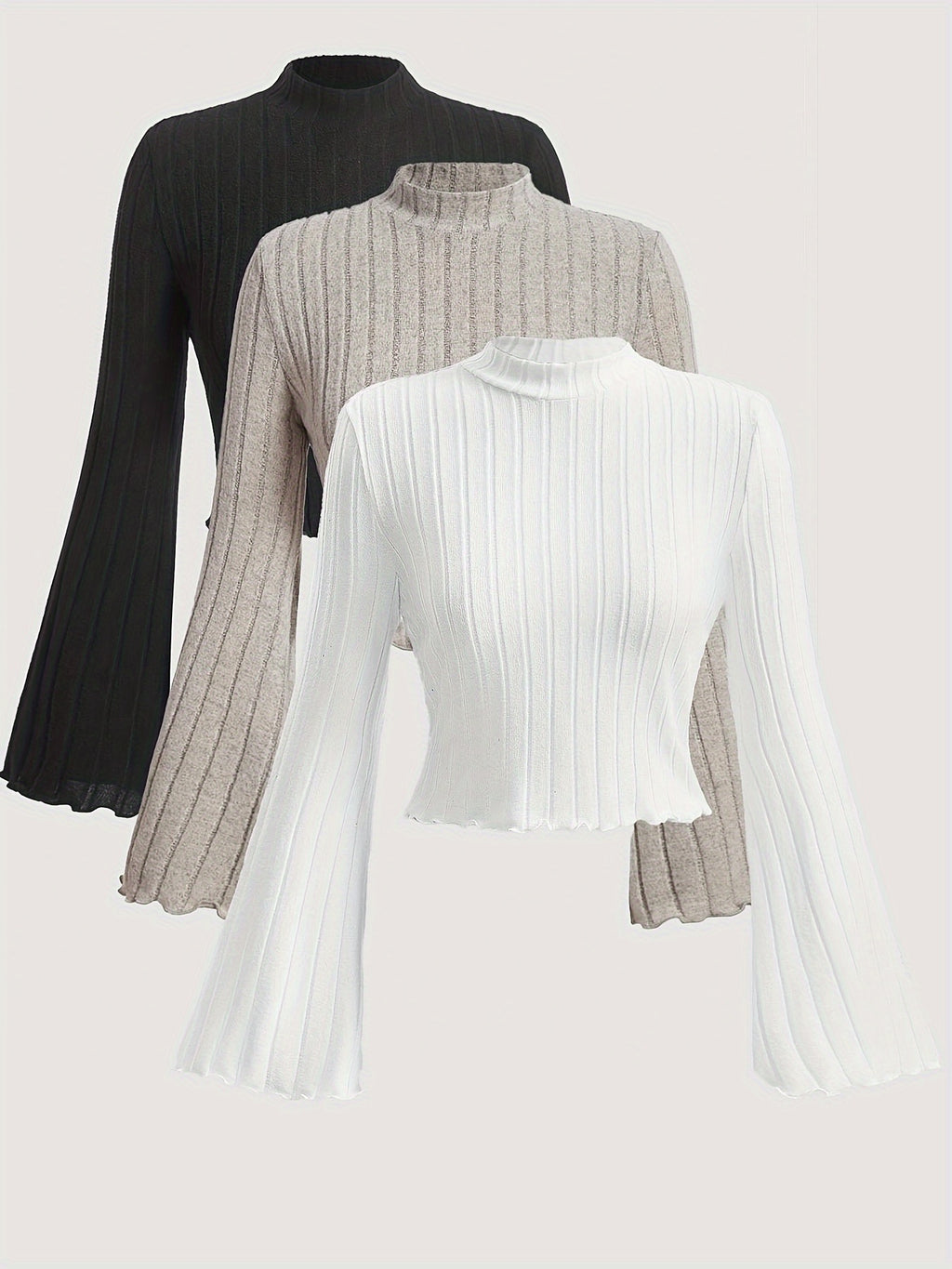 Elegant Crew Neck Long Sleeve T-Shirts {3pcs}