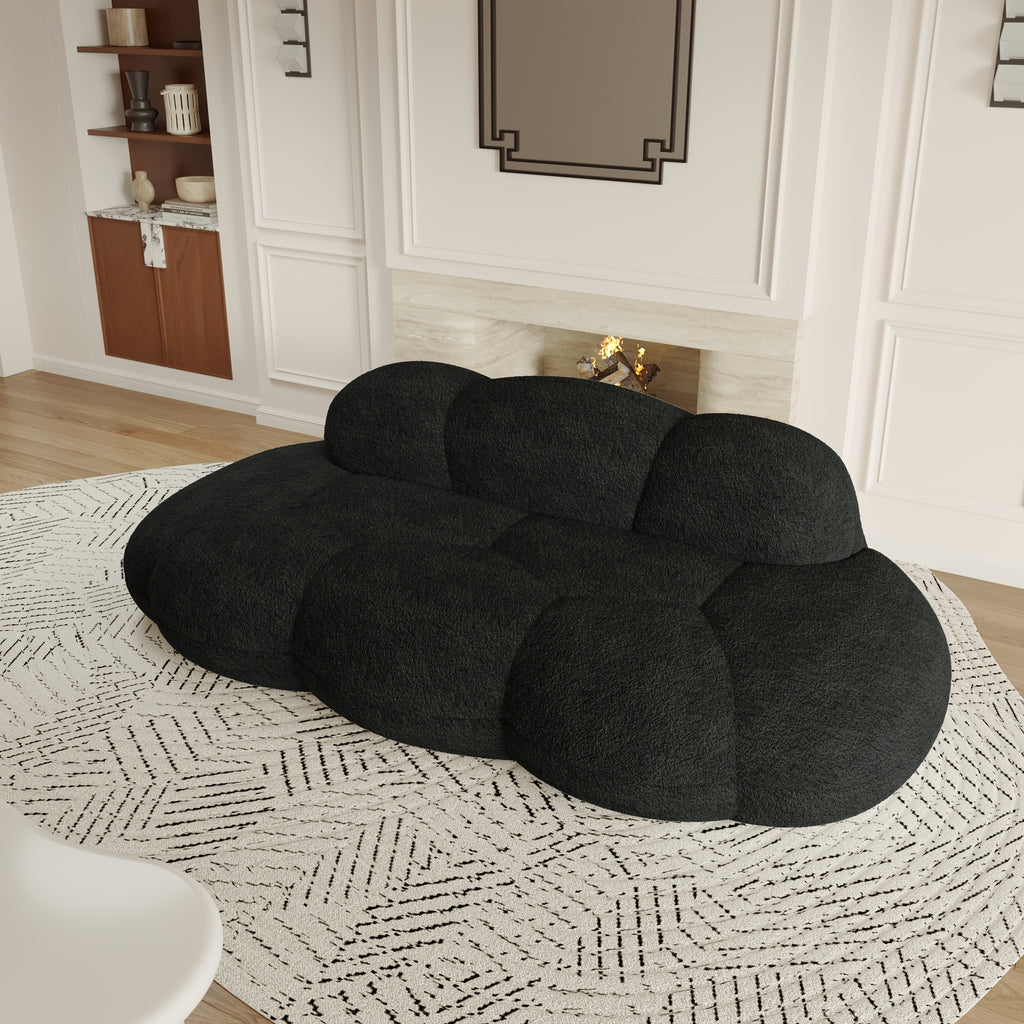 Modern Cloud-Shaped Sofa Bed-Like Couch - Black Sherpa Upholstery & Sponge-Filled, No Assembly Required, Space-Saving L-Shaped/ U-Shaped Sectional for Small Spaces, Apartments, Room - -Slip - Design (Engineered Wood