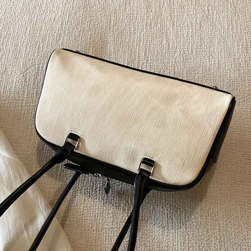 Boston Bag with Black & Beige Design