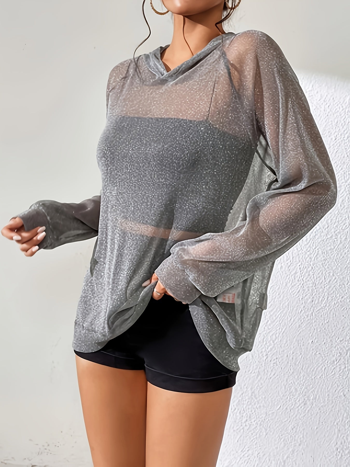 Lightweight Semi-Sheer Elegant Hooded Blouse