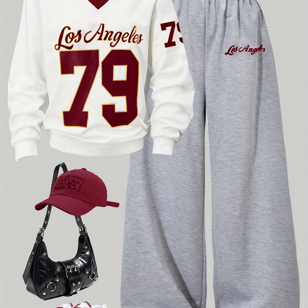 Los Angeles 79 Letter & Number Print Top and Pants Set